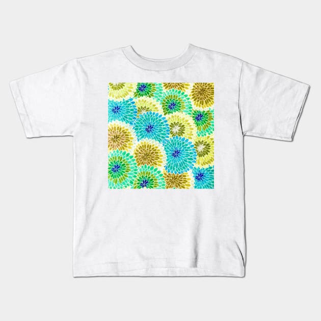 Lemon, Lime & Blue Raspberry Dahlias Kids T-Shirt by sarahkathart90